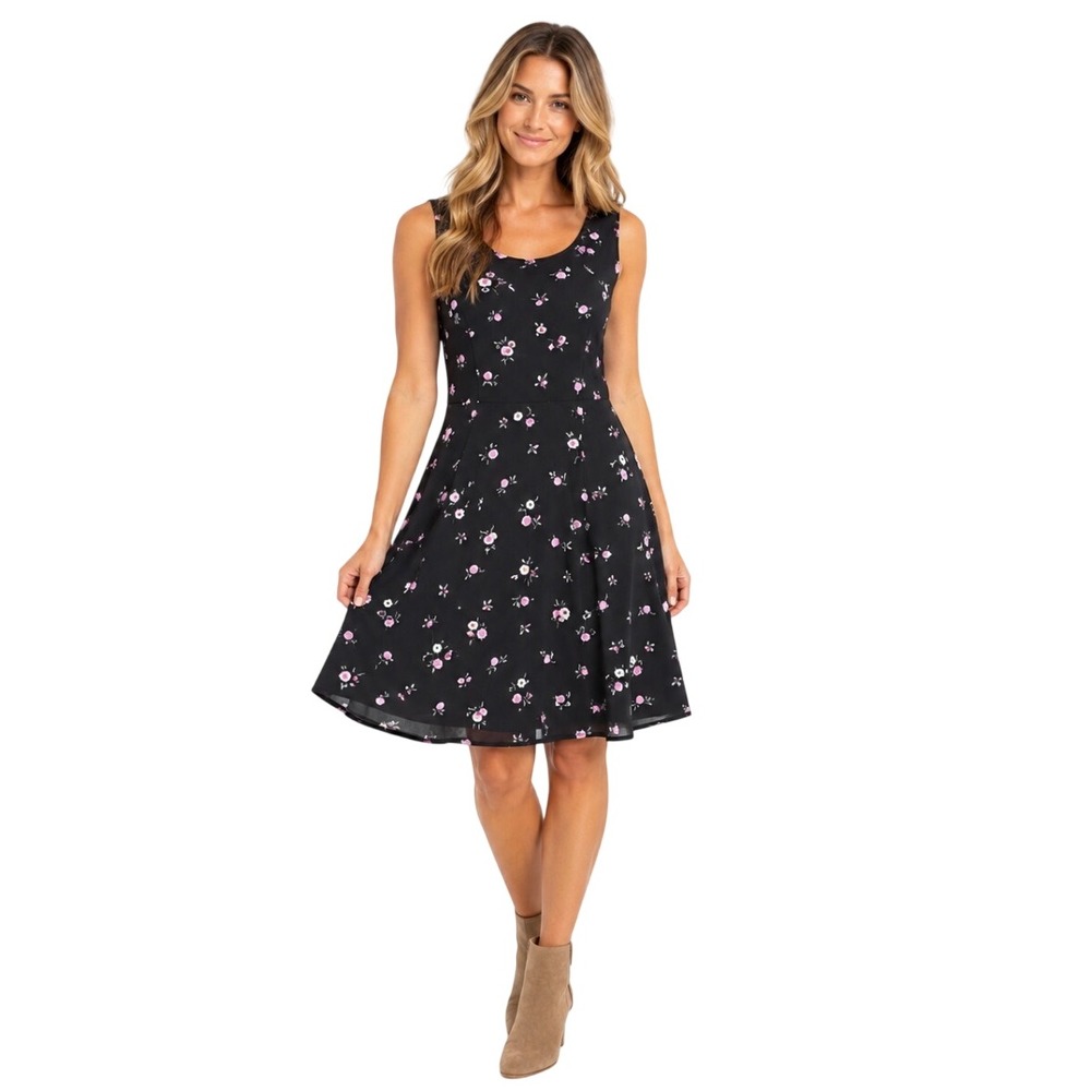 Torrid Black Pink Floral Chiffon Sleeveless Fit Flare Mini Dress Plus Size 18